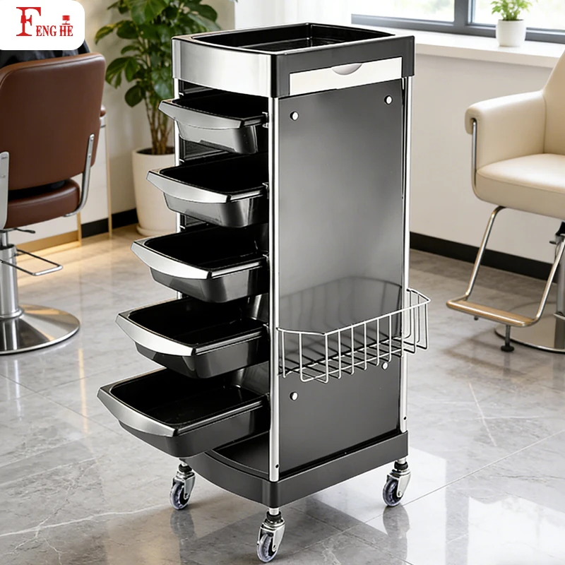 5 Tier Rolling Salon Cart Hair Salon Equipment Storage with Stainless Steel Frame for Beauty Salon