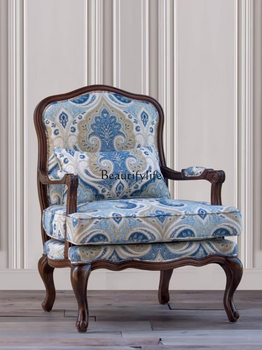 

05 FG17American Retro Couch Wood Carved French Luxury Style Single Wingback Chair