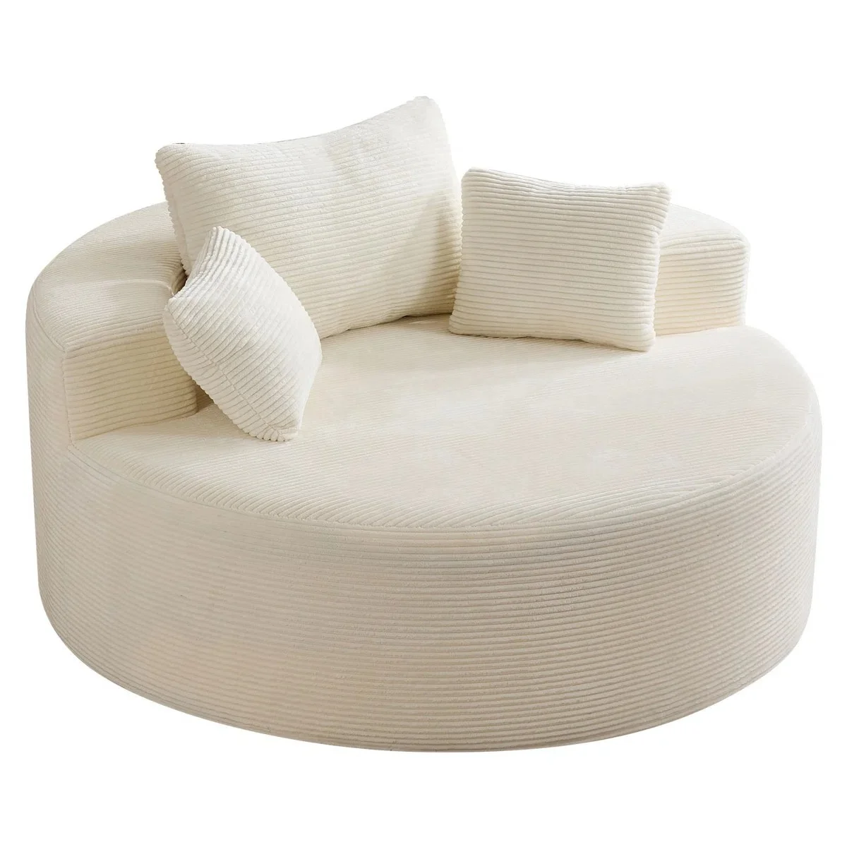 #Oversized Round Corduroy Lazy Sofa, Modern Accent Chair with Throw Pillows for Living Room, Small Space