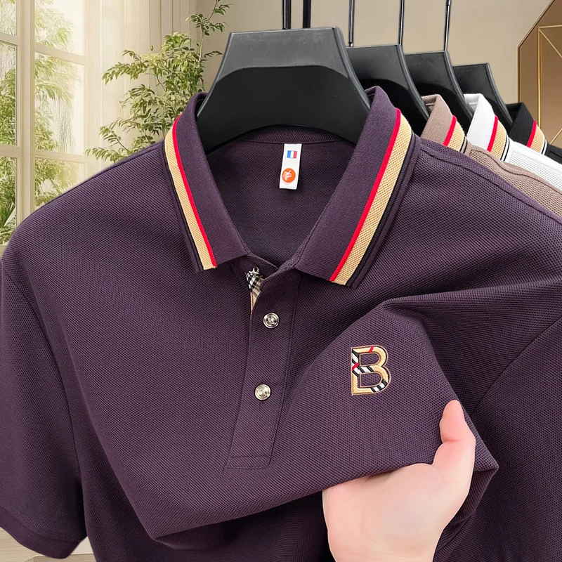 

Hot selling luxury brand summer new exquisite letter badge comfortable polo shirt men's daily comfortable casual lightweight top