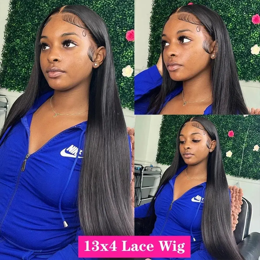 Natural Black 36 Inch 13X6 HD Lace Forehead Wig Human Hair 13x4 Straight Women's Pre-Plucked Closure 180 Density