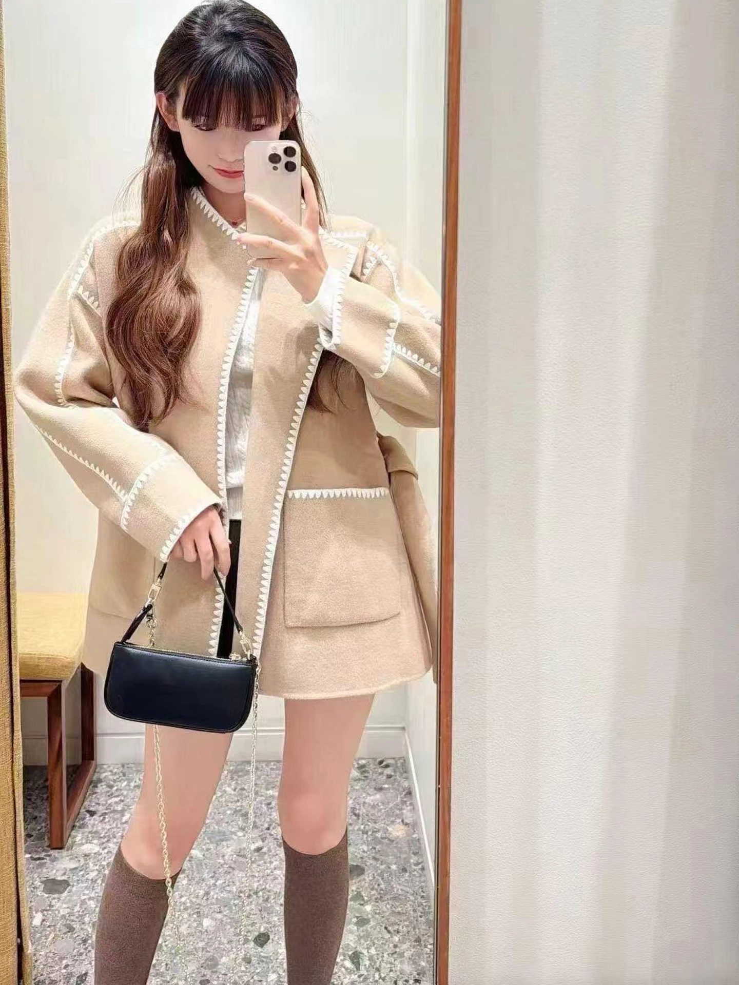 

M Home Nan You Double-Faced Woolen Coat Hook High-End Women's Autumn Winter Outerwear Simple Sle Long Sve Pure Color