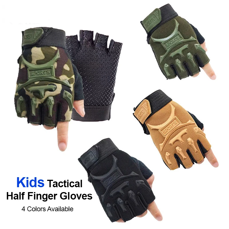 Cycling Kids Tactical Fingerless Gloves Summer Spring Protective Outdoor Hiking Roller Skating Children Anti-Slip Training Glove