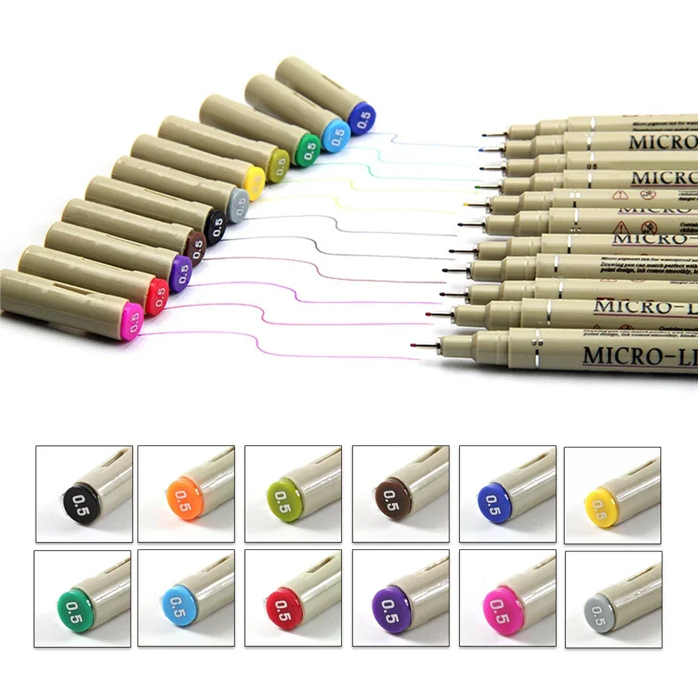 12 Colors Micro-Line Fineliner Pen Set 05 Fine Point Drawing Pen Waterproof for Artist Journaling Technical Illustrating Manga