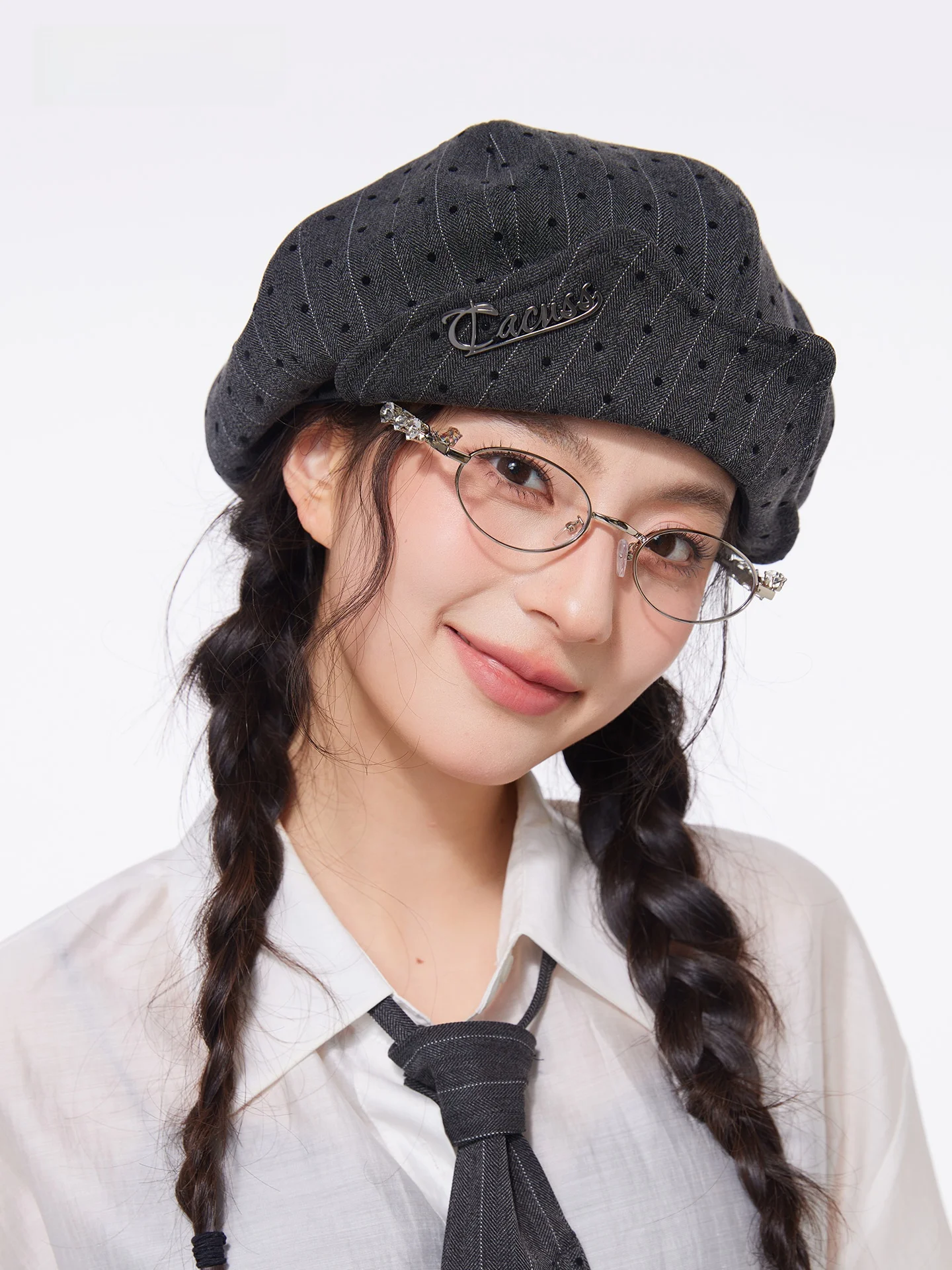 cacuss-レトロ水玉ベレー帽女性春夏ファッション大きなつばリポーターハット顔痩せ八角形アーティストハット