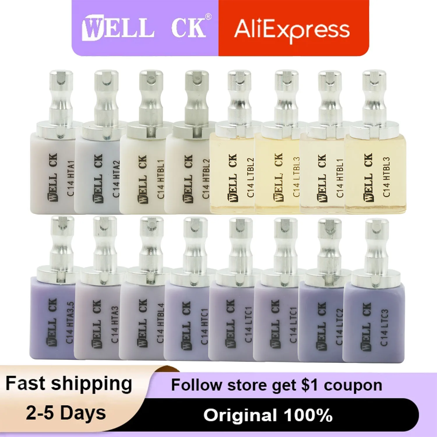 10pcs 2Box HT/LT Lithium Disilicate Glass Ceramic Blocks C14 For CAD CAM Cerec Milling System Veneer Dentistry Materials