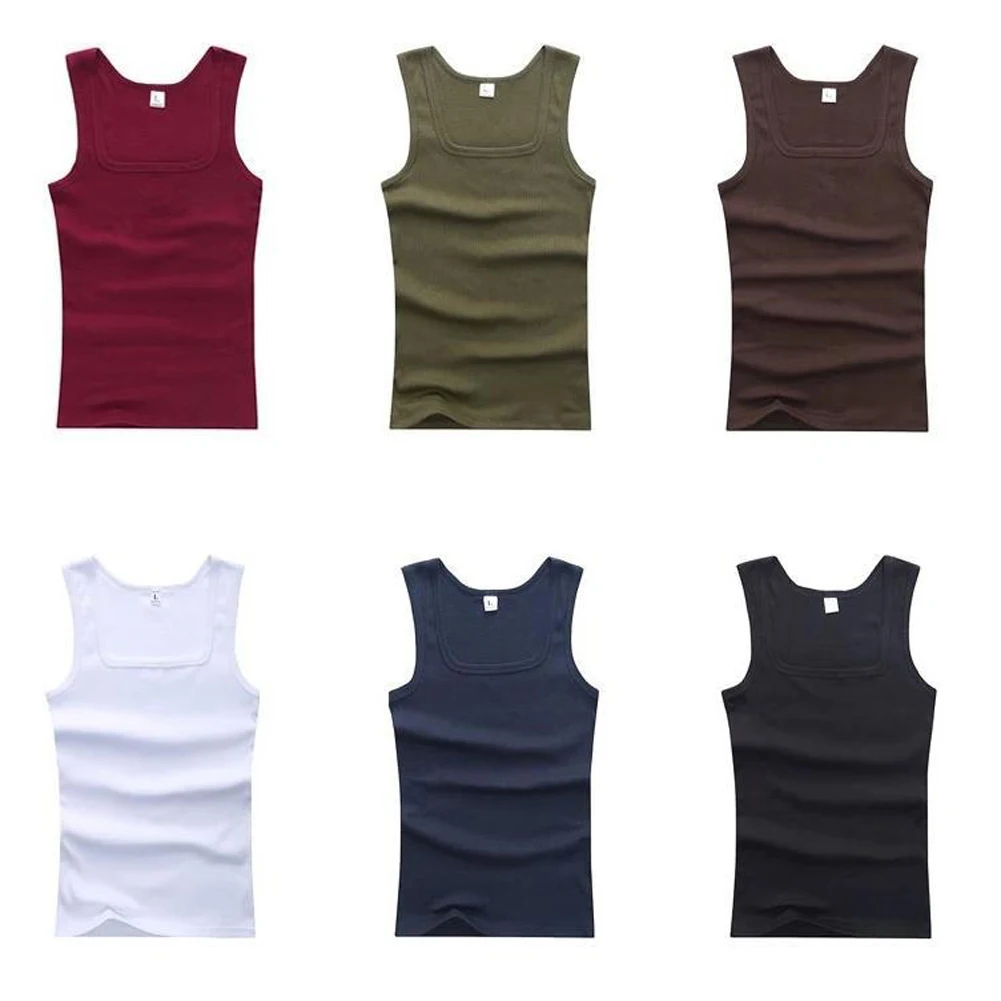 

Solid Color Square Neck Tank Top Cotton Men Women Vest Fitness Sleeveless T-shirt Bodybuilding Gym T-shirts Casual Sleeveles Top