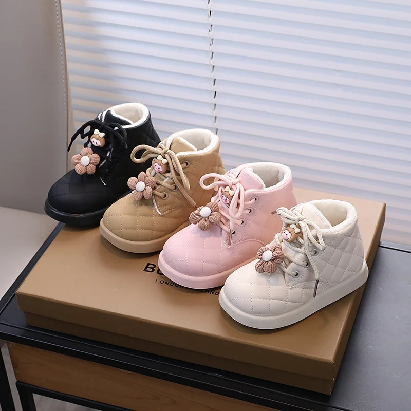 

Hot Selling Girl Boot 2025 Autumn with Plush Cotton Boot Soft Sole Warm Kid Shoes Casual Child Ankle Boots Versatile Snow Boots