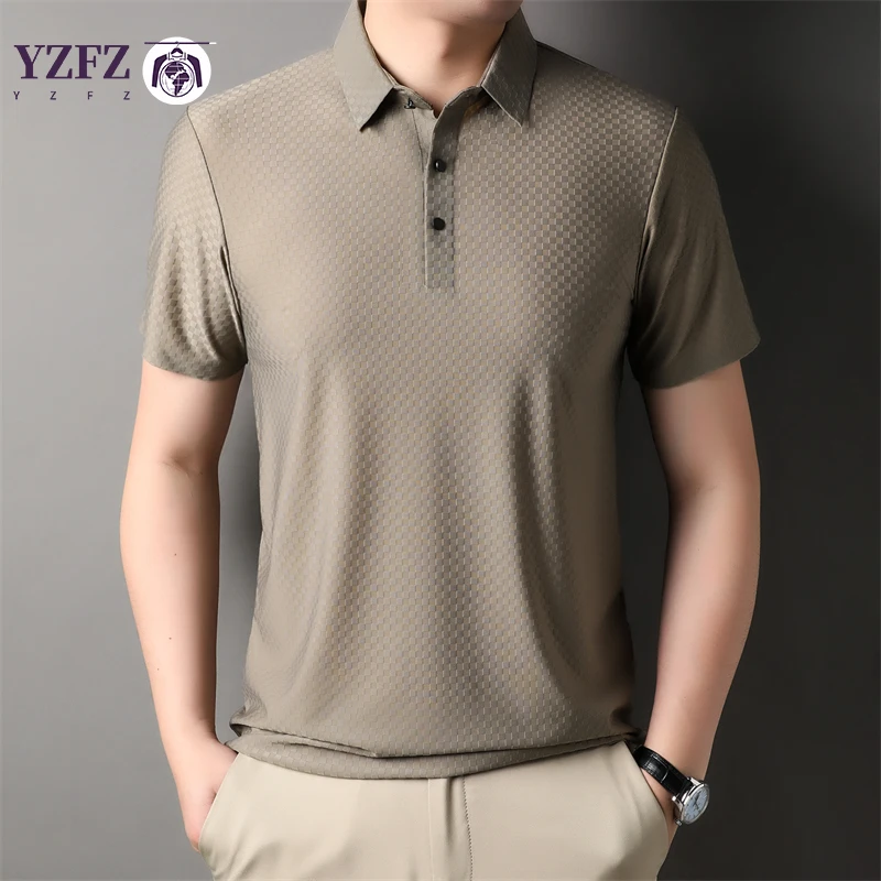 

2024 New Men's Business Casual Jacquard Short Sleeved POLO Shirt Elastic Comfortable Fashion Summer Top