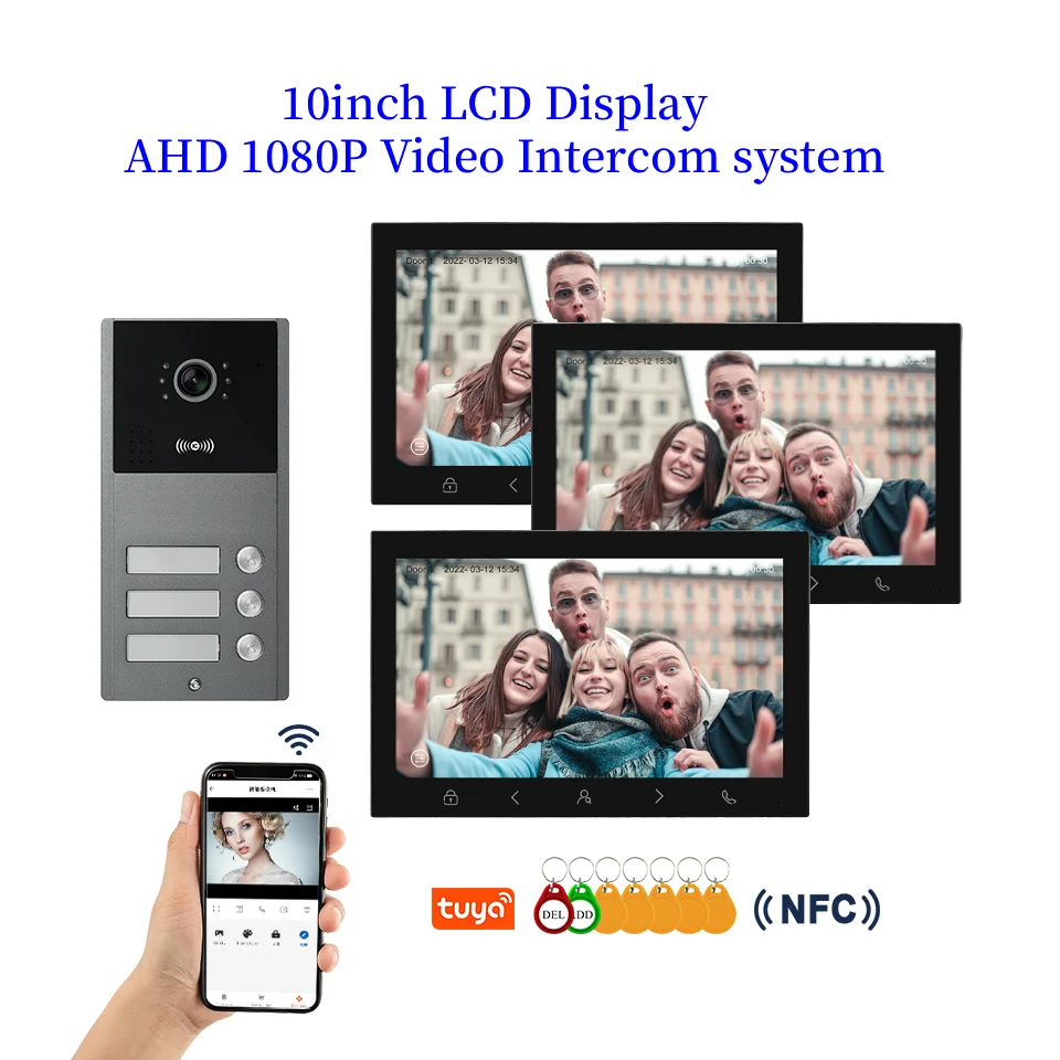 10인치 투야 와이파이 비디오 인터콤 2.4G/5G 라우터 지원 RFID/NFC 잠금 해제 스마트 비디오 도어폰 터치 키 도어벨 시스템