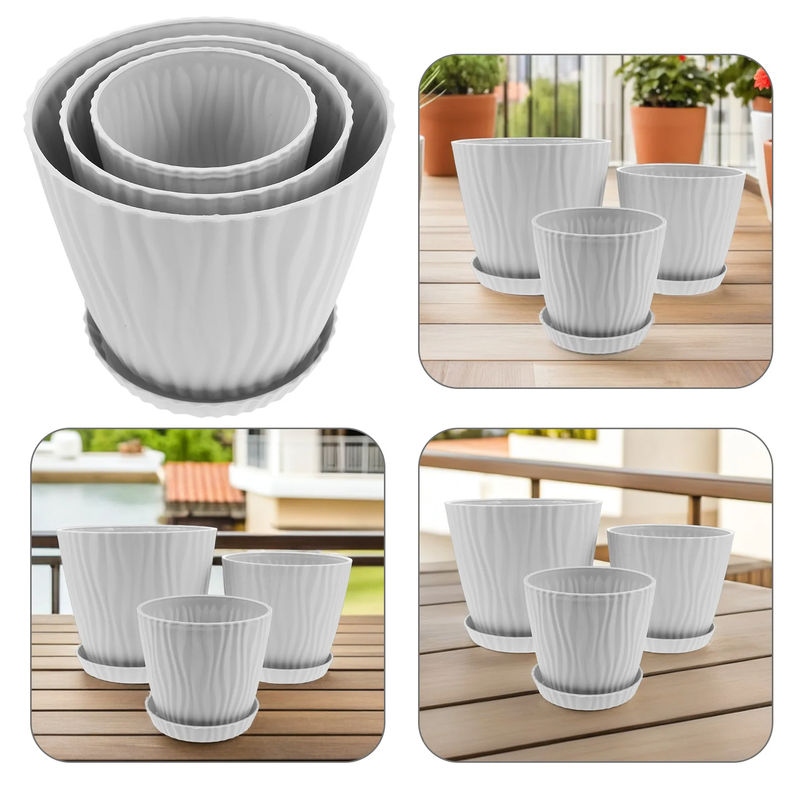 

3 шт. пластиковые горшки с блюдцем, сочные горшки, дренажные отверстия, домашний и открытый сад, пластиковые цветочные горшки, набор цветочных горшков