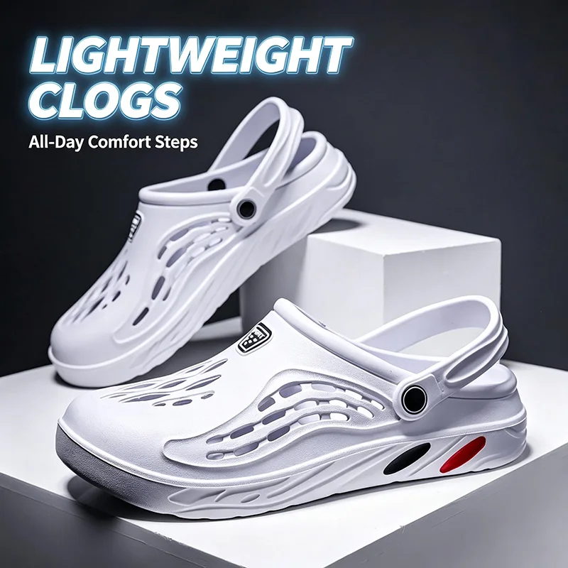 

Men's Slippers EVA Hole Men White Mules Non-Slip Slippers Platform Slide Fashion Clogs Comfortable Sandals Summer Outdoor Shoes