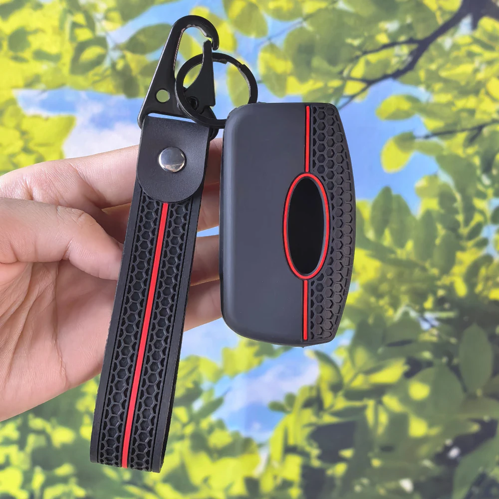 Grippy Honeycomb Key Case With Keychain For Ford Focus Mk2 C Max S-MAX EcoSport Fusion Fiesta Mk7 Cougar Mondeo Mustang Mach