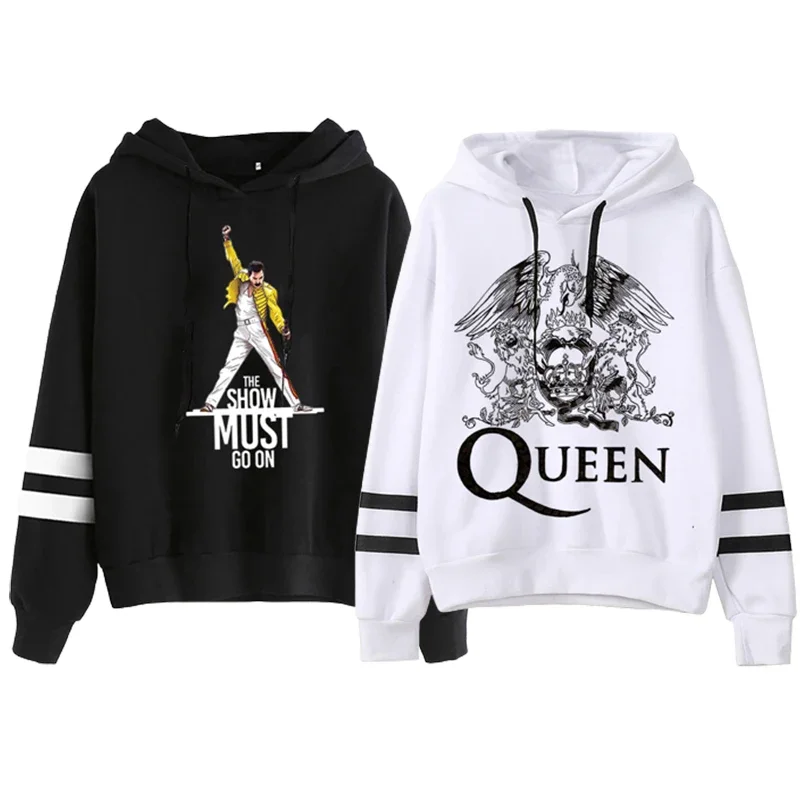 Felpa con cappuccio unisex con stampa Freddie Mercury da donna Felpe con cappuccio moda Harajuku Streetwear Queen Band Felpa con grafica divertente