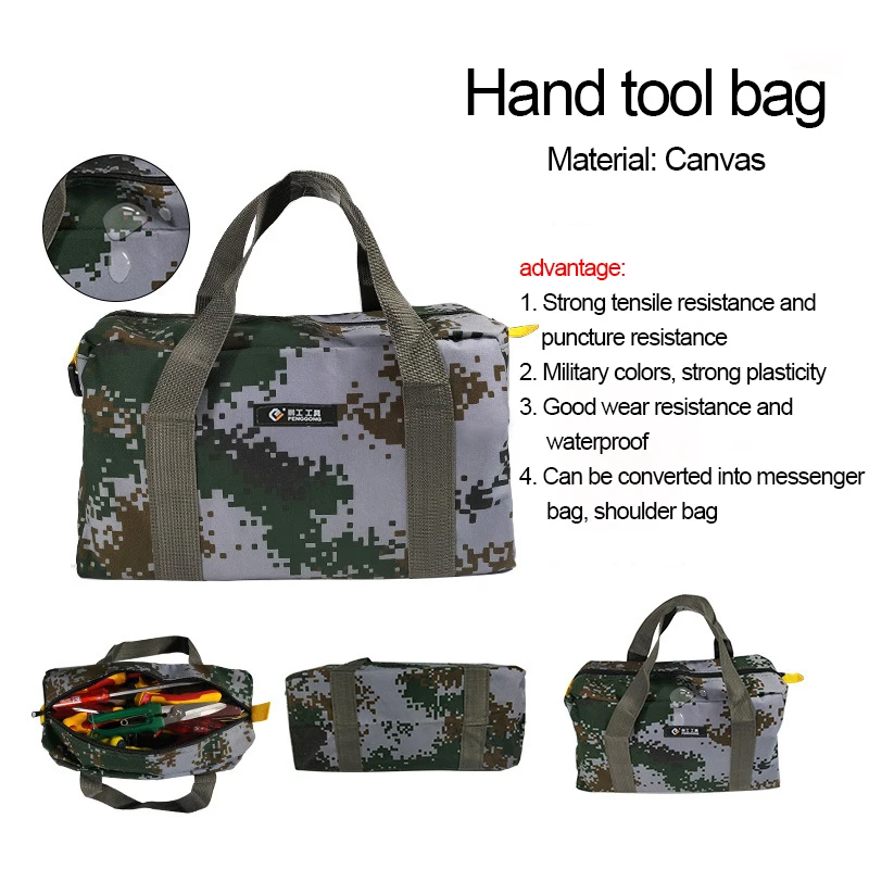 12/14/16/18 Inch Thickened Camouflage Canvas Electrician Bag,Large Capacity Tool Bag Waterproof Organic Silicone Canvas Tool Bag