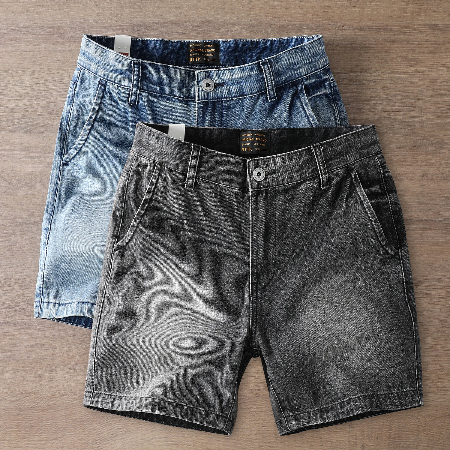 

Мужские джинсовые брюки из чистого хлопка с американской талией в стиле ретро, облегающие повседневные брюки с прямыми штанинами, дышащие летние модные бренды