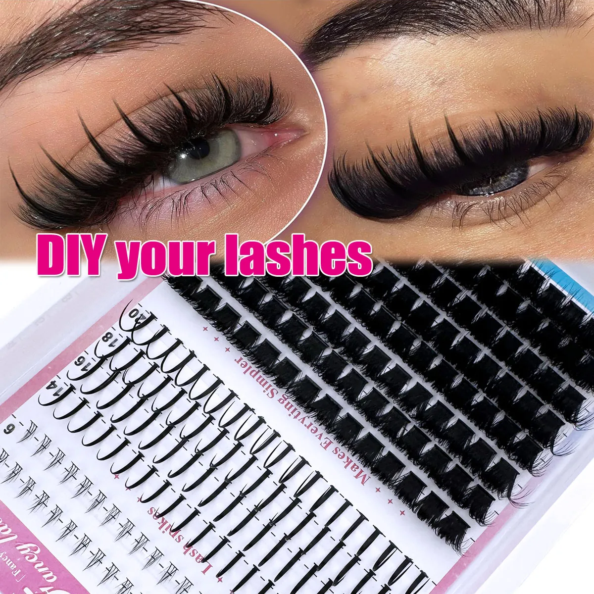 3 IN 1 Lash Clusters 200D-60D Long 6-20mm Lash Spikes Lower Eyelashes Eyelash Clusters Individual Lashes DIY Manga Eyelash
