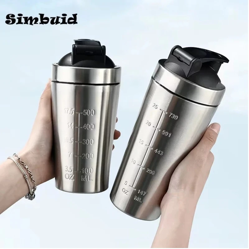 1pcs Stainless Steel Protein Powder Shaker Bottle with Ball Scale Leak Proof for Gym Fitness Sport Whey Shakes Water Cup