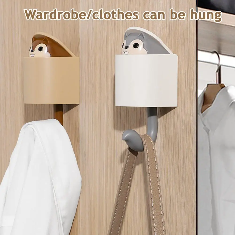 Cute Squirrel Key Hanger Retractable Coat Hooks Squirrel Adhesive Wall Hook Set Retractable Cartoon Key Hanger for Entryway