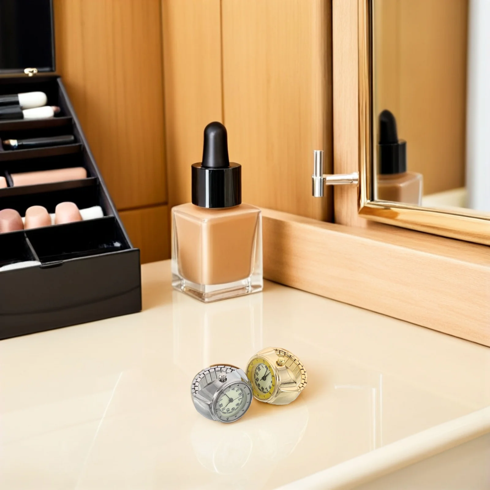 

2Pcs Retro Finger Watch Mini Ring Watch Quartz Analog Night Luminous Dial Adjustable Elastic Band Unisex Finger Clock Jewelry