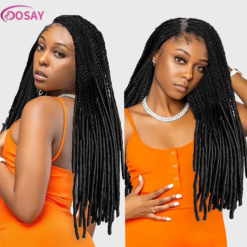 Synthetic Full Lace Frontal Wigs 24 Inch Soft Senegalese Twist Braided Wigs for Black Women Knotless Box Braiding Hair Wigs