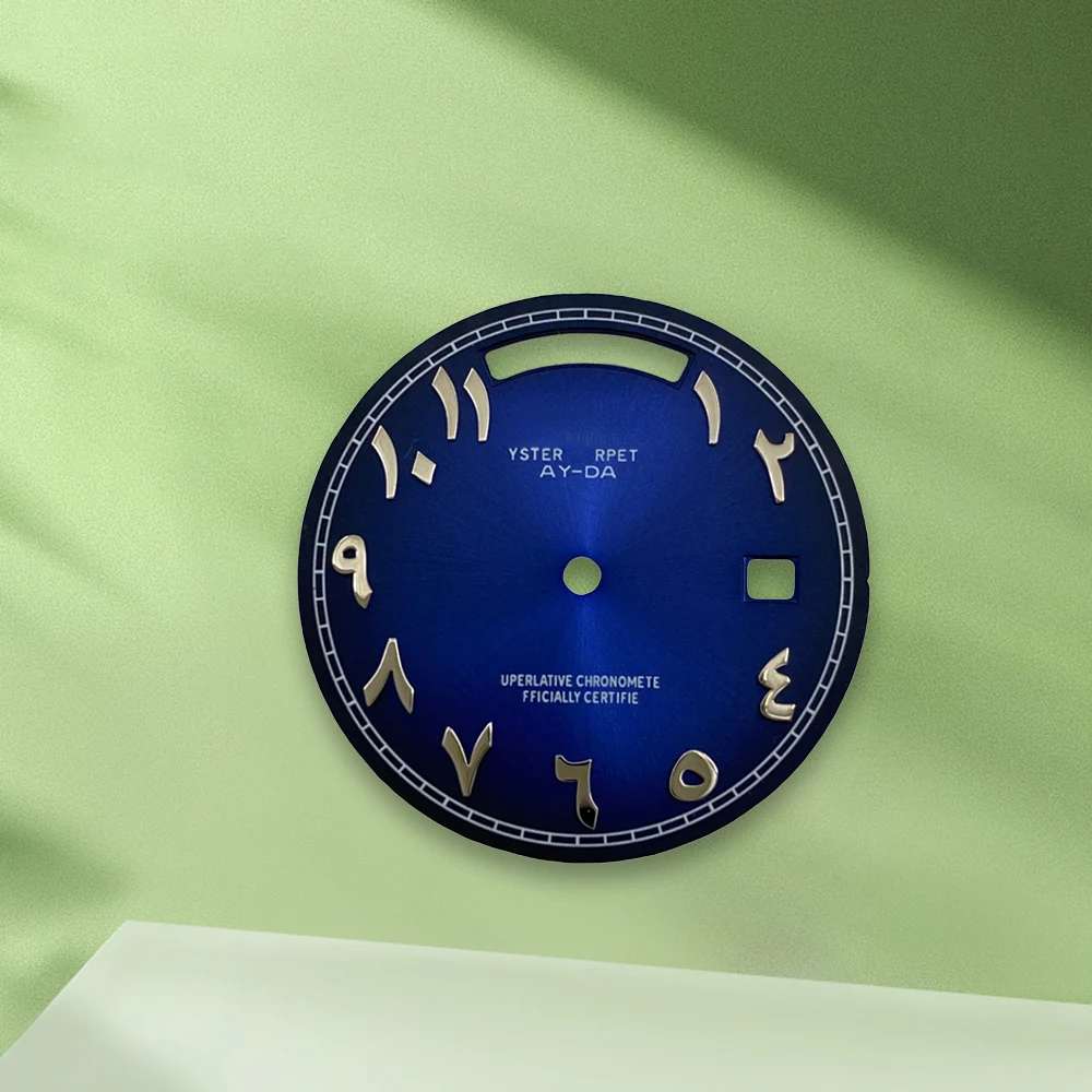 Quadrante con logo S da 31 mm Quadrante arabo senza lancette con carattere blu sfumato marrone adatto per accessori per la modifica dell'orologio con movimento 8285