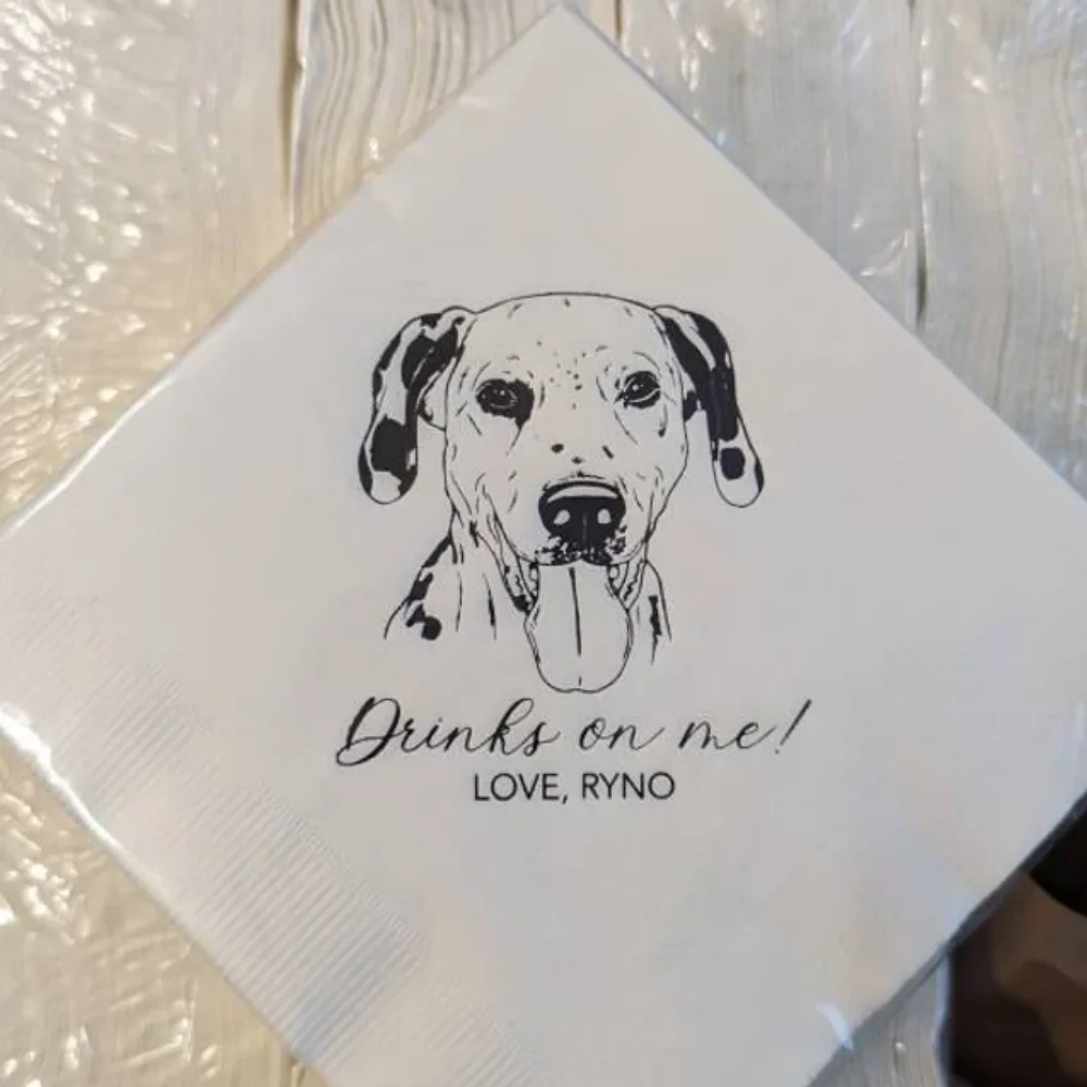 Personalized Illustrated Dog Wedding Cocktail Napkins, Bride Shower Rehearsal Dinner Pet Napkins, Birthday Party Napkins,50Pcs