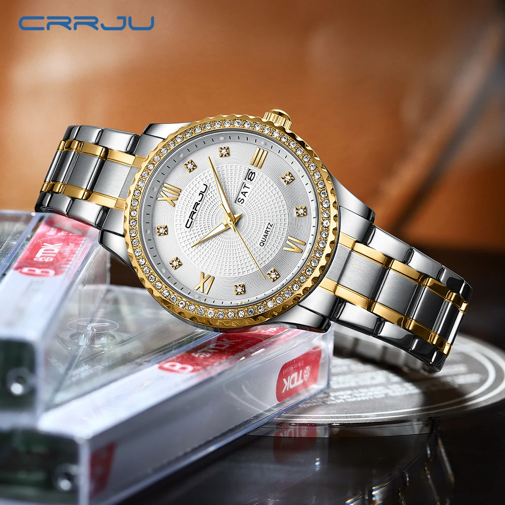 CRRJU New Fashion Men\'s Top Brand Luxury Quartz Watch Men Stainless Steel Waterproof Sports Luminous Clock Relogio masculino