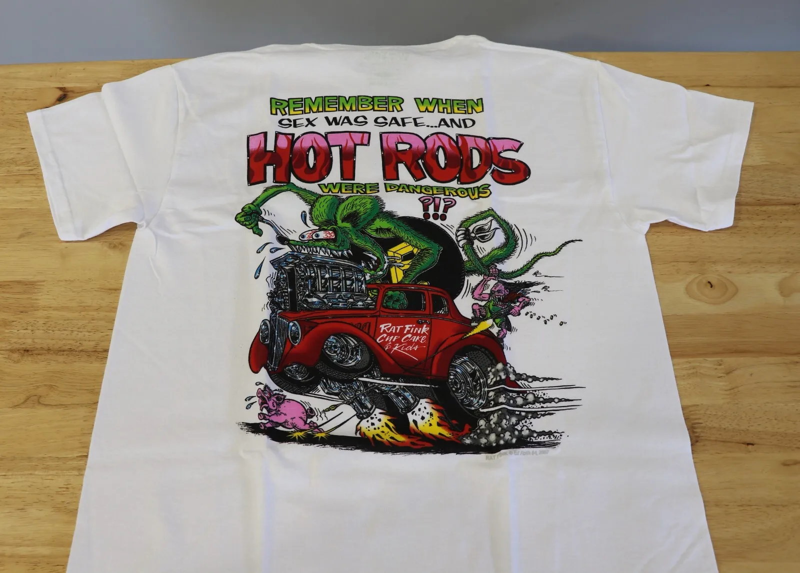 Men's Ed Big Daddy Roth Rat Fink Hot Rods Dangerous White Cotton T-Shirt M-3XL