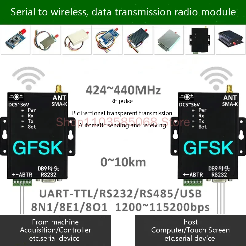 433M Serial Port to Wireless Data Transmission Radio Module PLC/TTL/RS232/485 High-speed Transparent Transmission 0-10km