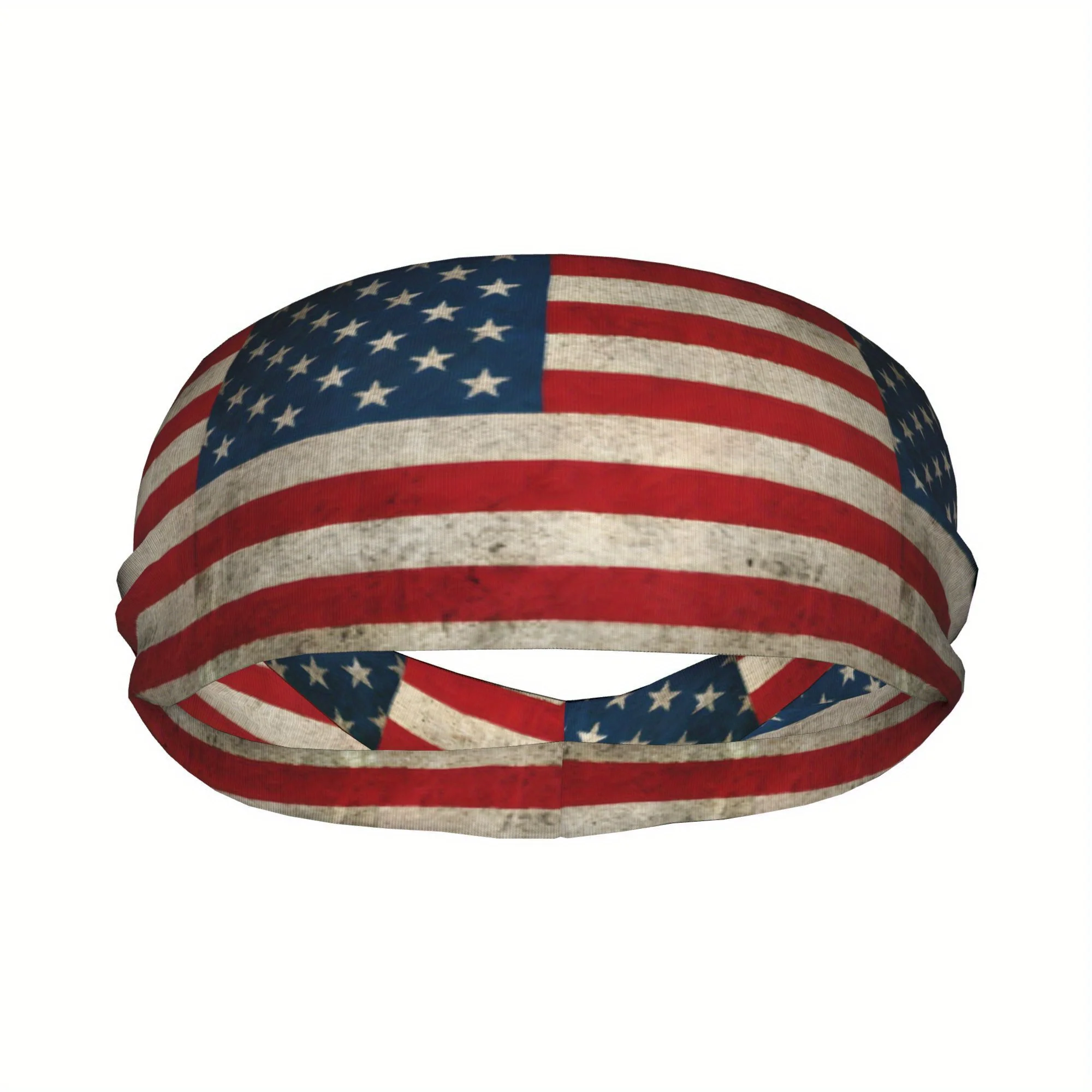 Vintage American Flag Sports Headband - Patriotic Red, White & Blue Knit Design, Polyester Material, Hand Washable, Ideal for Sp