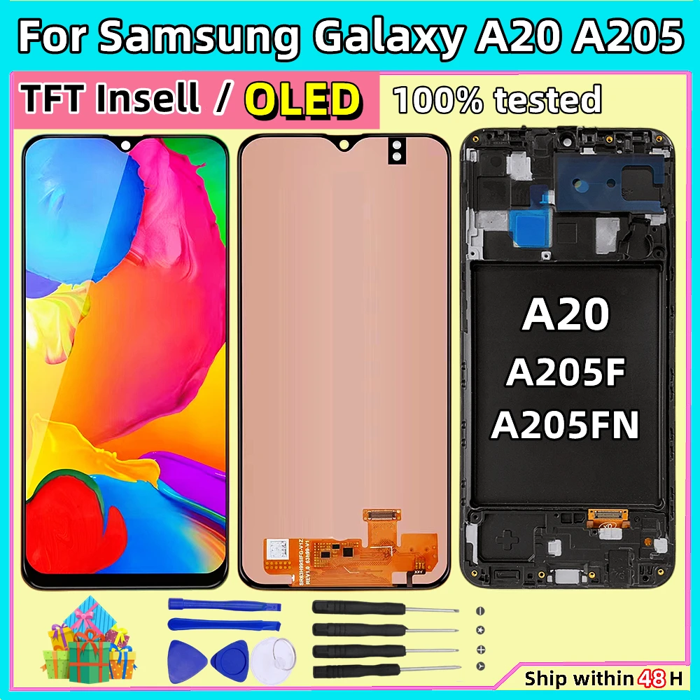 6.4\'\' For Samsung Galaxy A20 A205 LCD Display Touch Screen Digitizer Assembly With Frame For Samsung A20 A205 SM-A205F A205FN