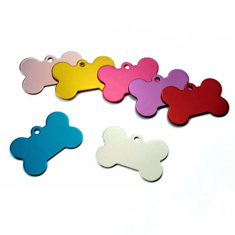 Wholesale 100Pcs Personalized Bone Dog ID Tags Aluminum Customized  Puppy Name Phone Plate Collar Accessories