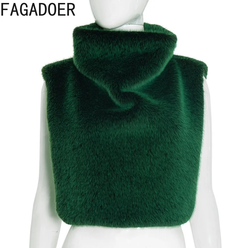FAGADOER Winter Neue Mode Pelz Patchwork Bodycon Jacke Frau Grün High Neck Ärmel Crop Top Weibliche Streetwear Kleidung