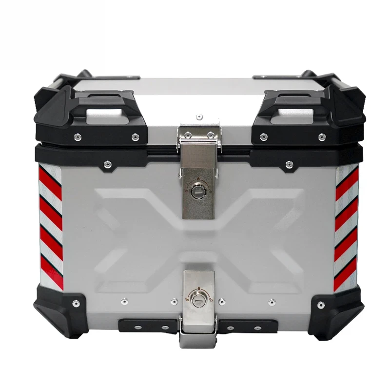 High-quality 55L Sier+ black shockproof aluminum alloy motorcycle luggage box with waterproof tail box and large capacity.