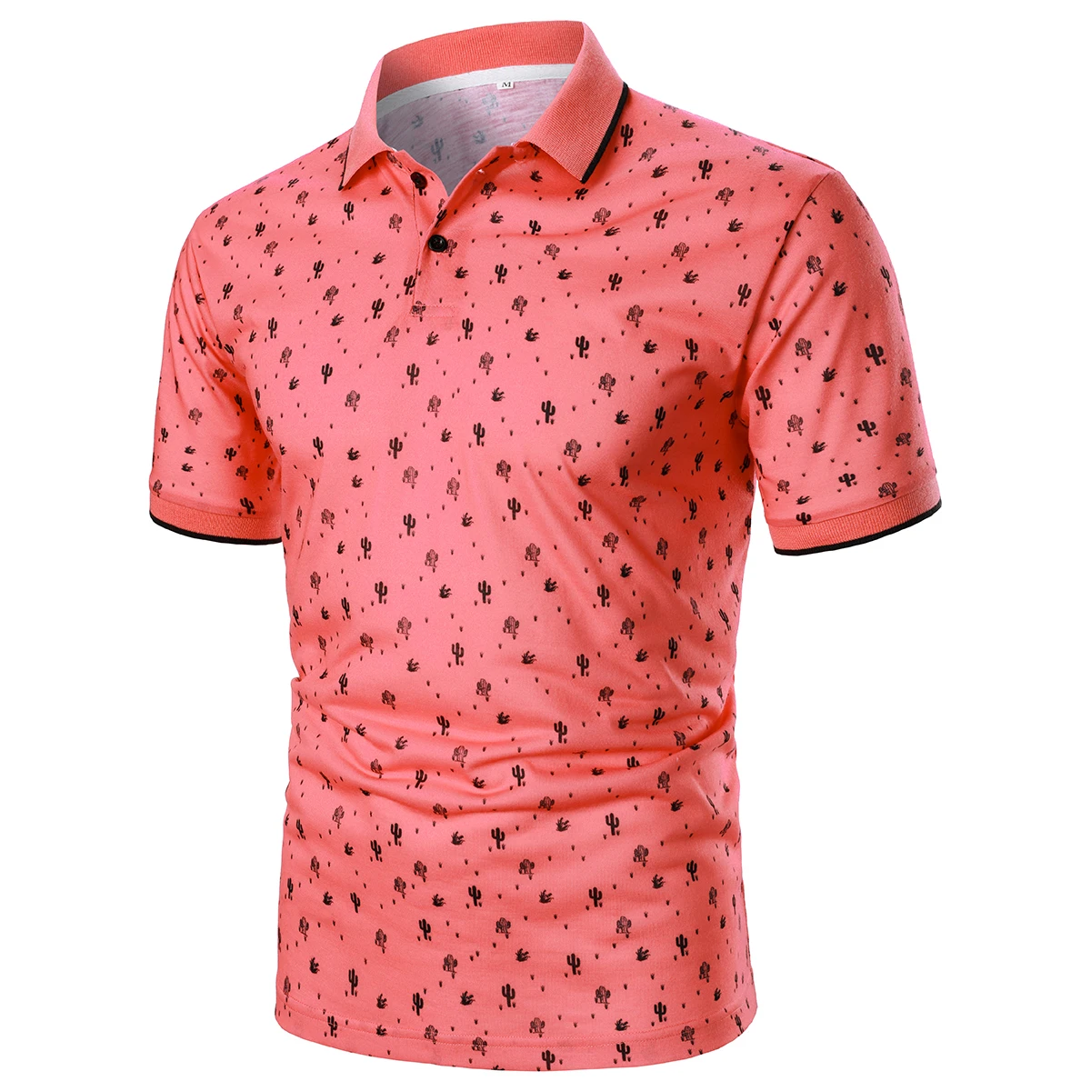 Men Short Sleeve Polo Shirt Cactus Print Pattern Men Fashion Casual Streetwear Men Top Lapel Polo Shirt