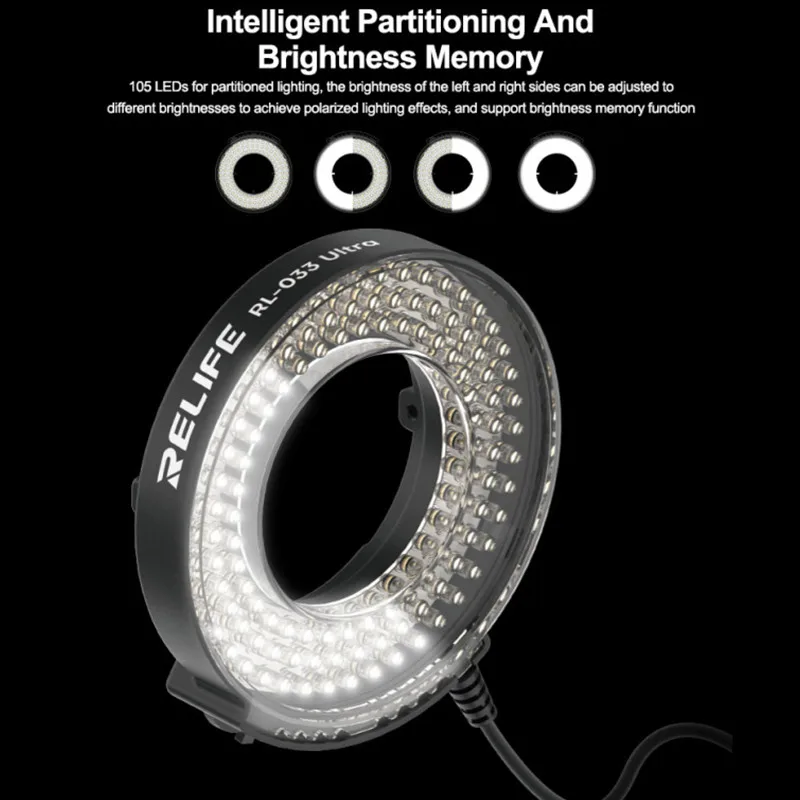 RELIFE RL-033 Ultra Microscope LED Ring Light with 105 LEDs Diameter 57.5mm USB Powered Adjustable Brightness Light Source Tools