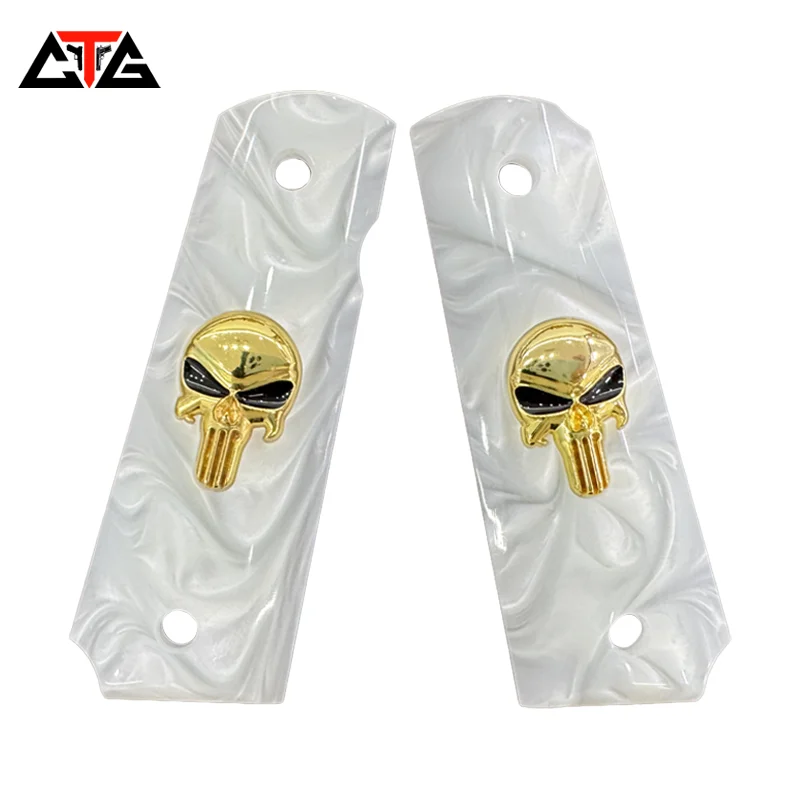 ctg-colt-government-full-size-1911-grips-white-pearl-resin-with-gold-skull-inlay