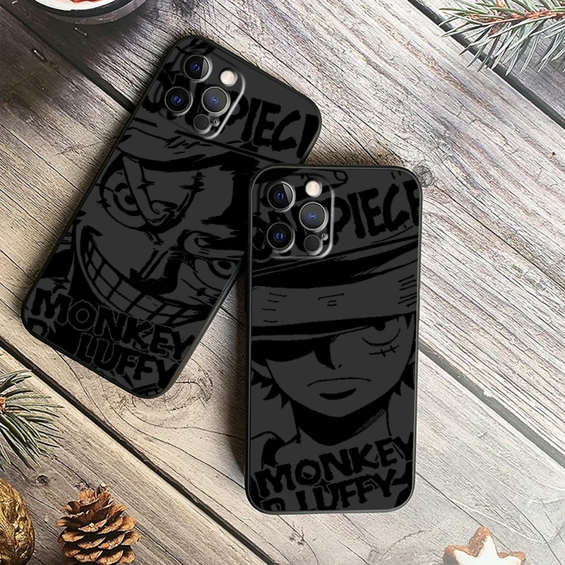 Anime Art One Piece Luffy For iPhone 15 14 13 12 11 XS XR X 8 7 SE Pro Max Plus Mini Black Soft Phone Case