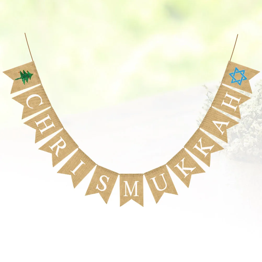 

Pulling Garland Flags Party Christmas Retro Banner Bunting Decoration Decorations Linen for Wreath