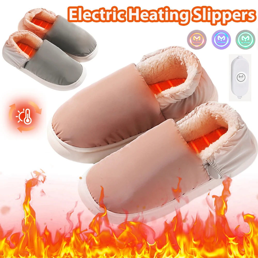 Unisex Electric Heating Slippers with 3 Heating Levels USB Heated Slippers Rechargeable Foot Warmer House Shoes for Winter