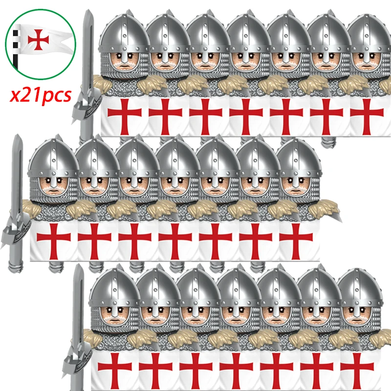 Medieval Military Castle Knights Templar Order Rome Figures Set Soldiers War Horse Army Weapons Shield Sword Helmet Bricks Toys