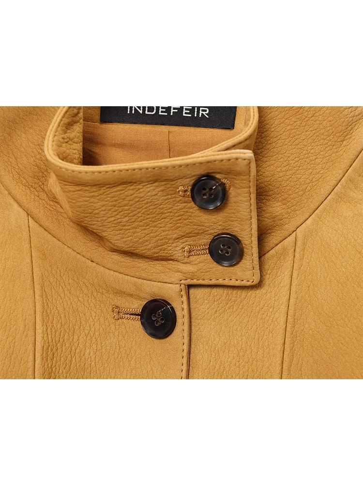 Herbst frauen Leder Bomber Jacke Mode Stehen Kragen Volle Hülse Button Up Kurzen Mantel Solide Lose Damen Trend Kleidung