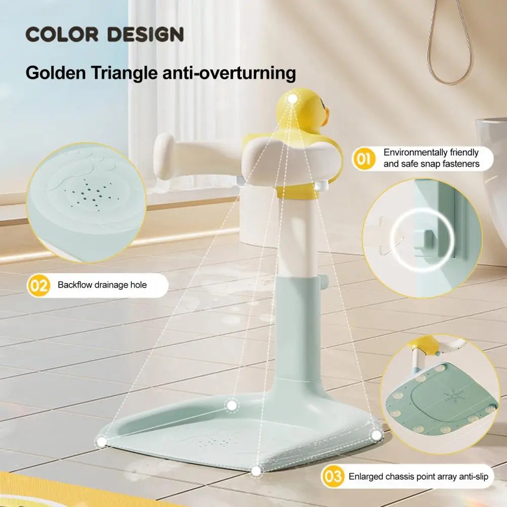 Baby Shower Rack Height Width Adjustable Anti-Slip Base Baby Bath Rack Duck Design Portable Toddler Bath Stand