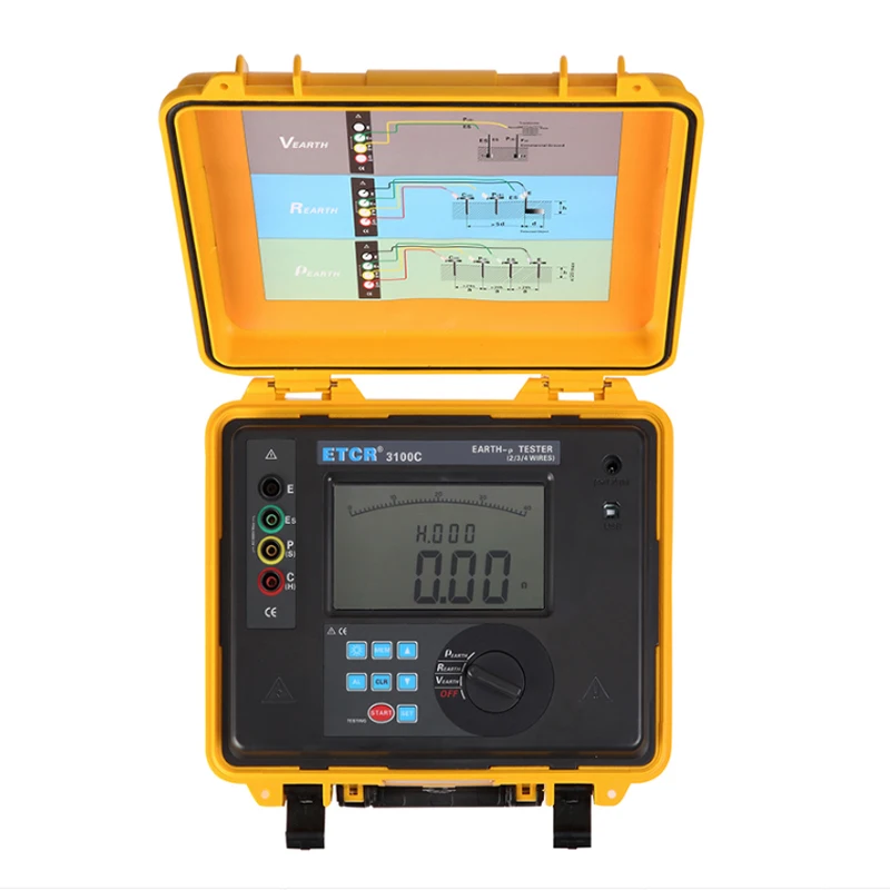 ETCR3100C Digital Earth Ground Resistance Meter Perlindungan Petir Presisi Tinggi Penguji Resistivitas Tanah