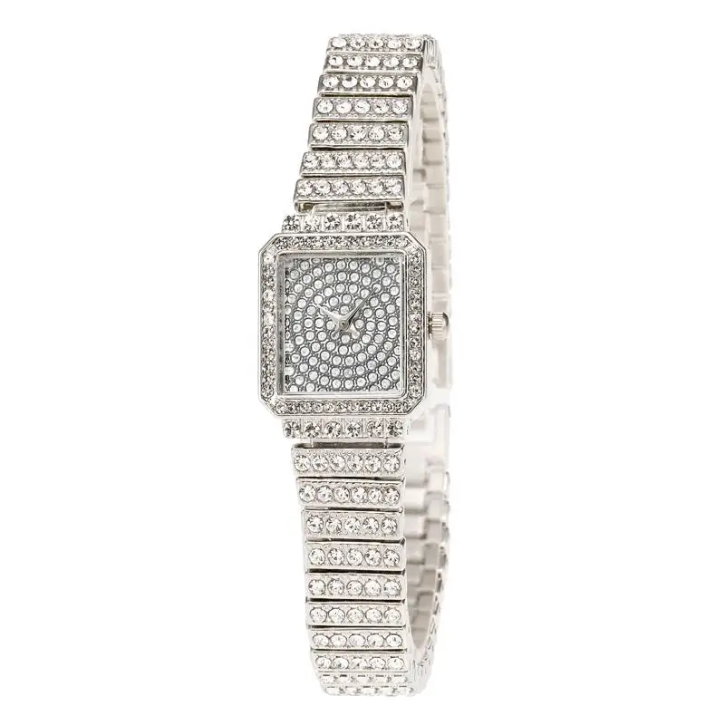 Hot selling new fashionable star studded steel strip women's bracelet watch square rhinestone face full diamond British women's