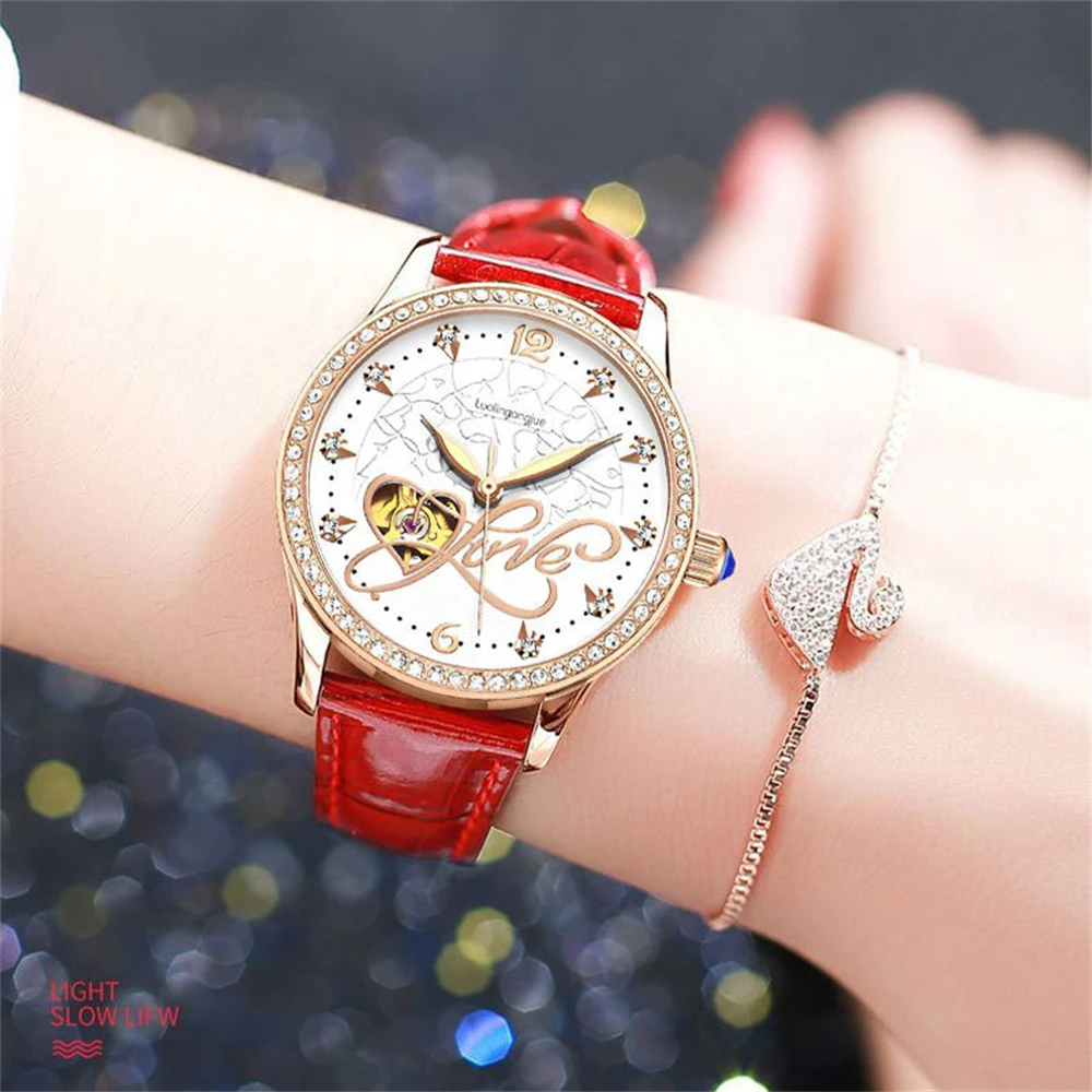 

Simplicity individuality fashion hollowed out heart-shaped dial design automatic movement waterproof women's watch mechanical