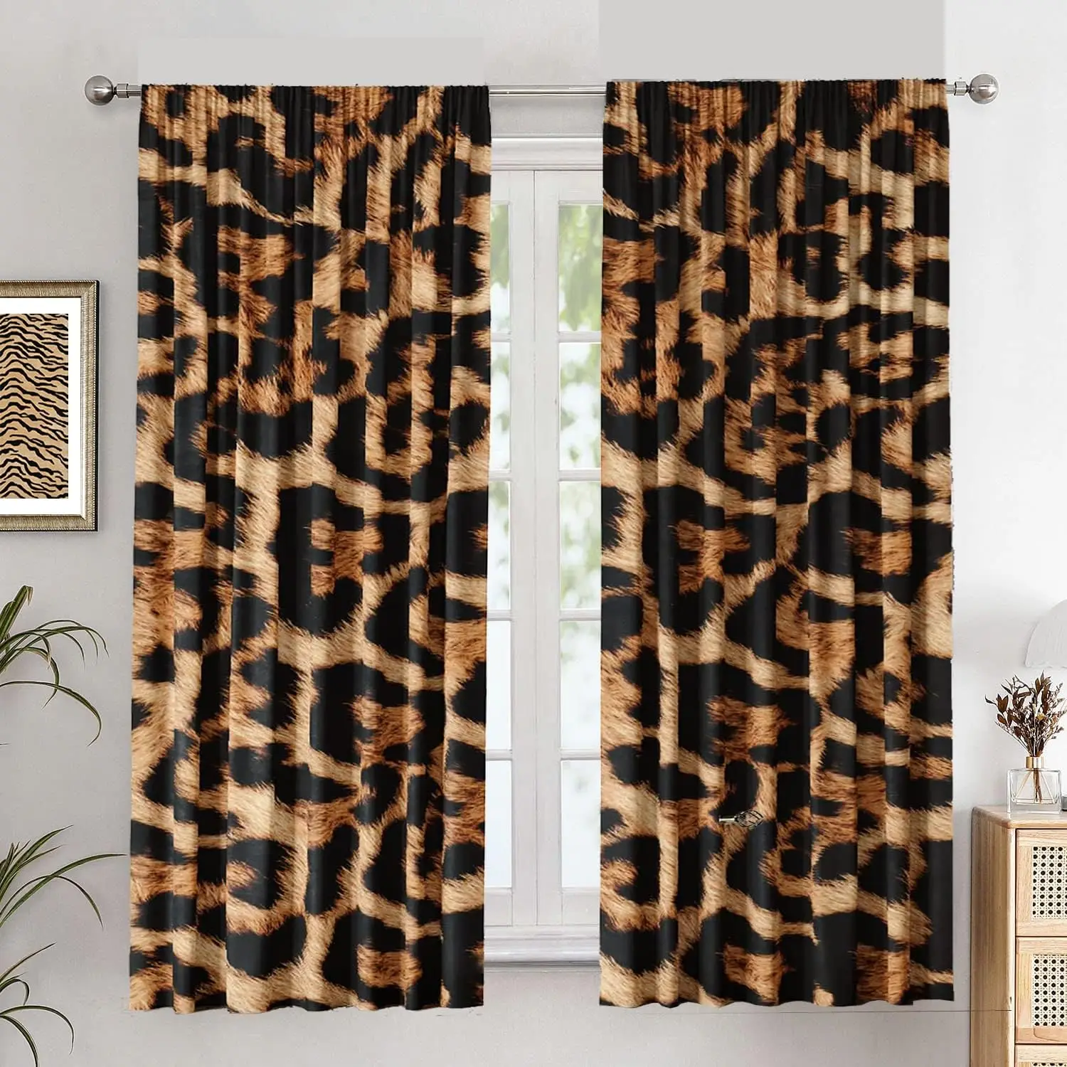 Luxury Leopard Print Curtains Polyester Black and Brown Animal Print Drapes for Living Room Window Decor Home Curtains