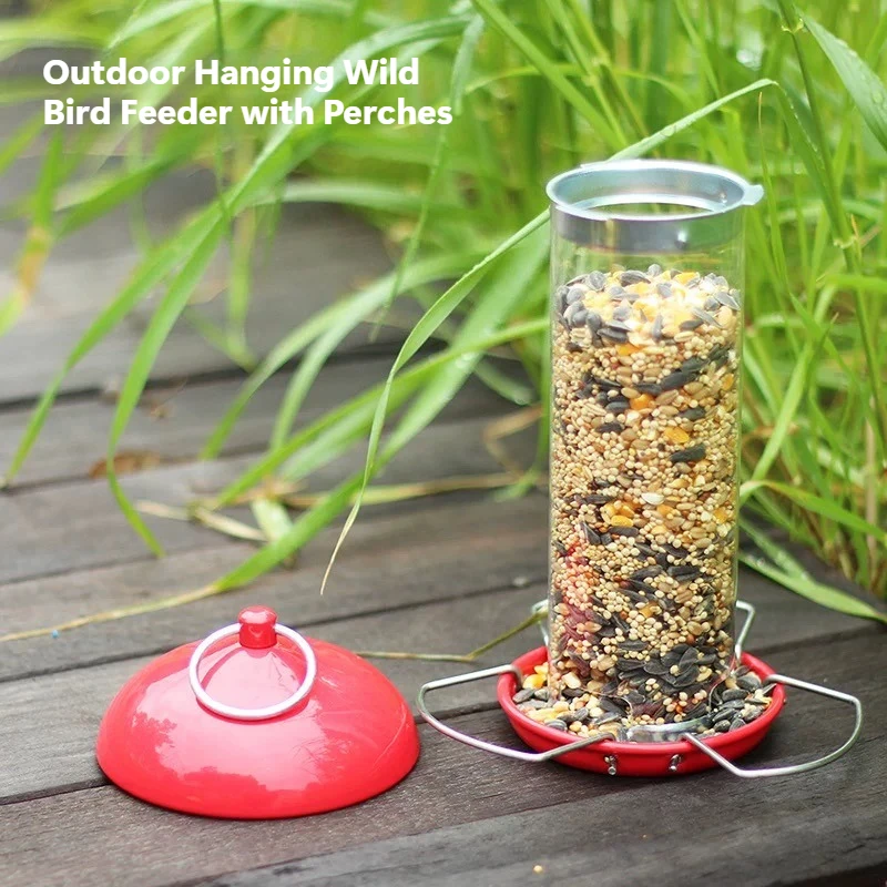 Metal Outdoor Hanging Wild Bird Feeder with Perches, Bird Seed Container for Garden Yard Patio Decor view 4
