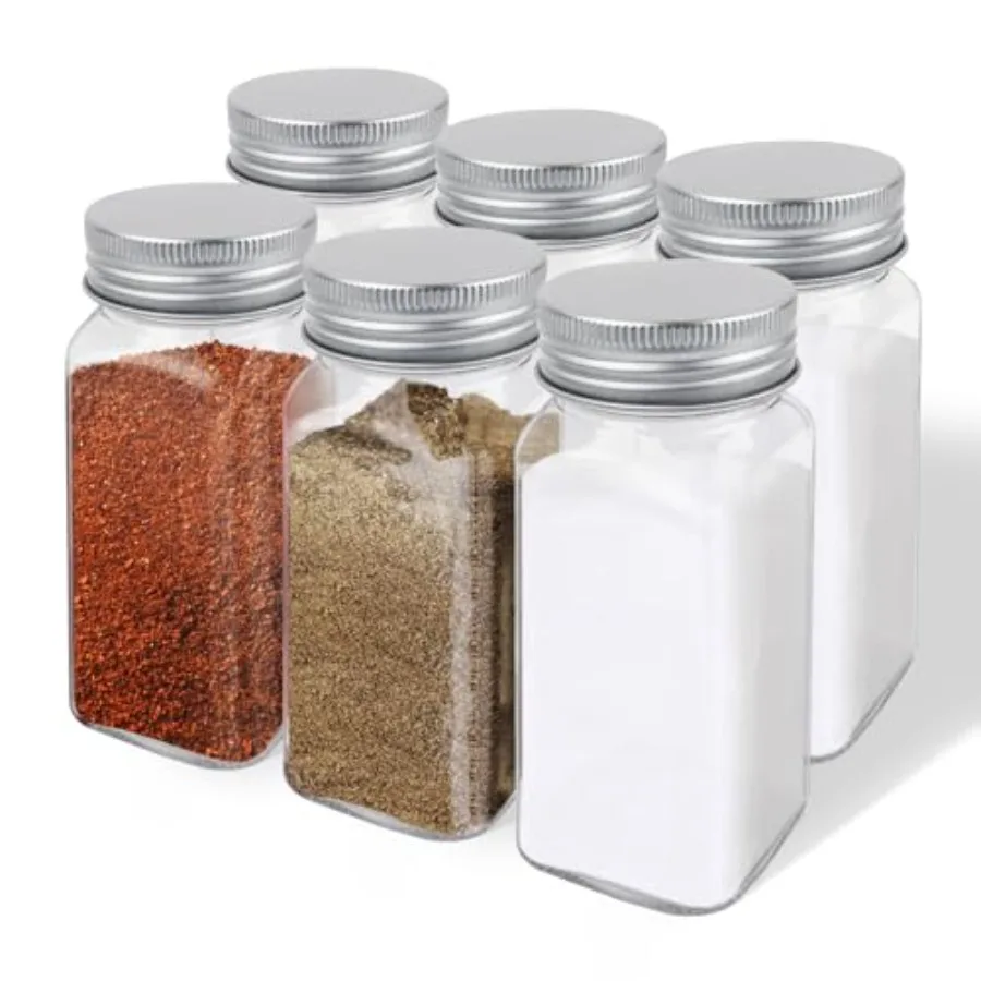 4oz Glass Spice Bottles with Shaker Lids, Restaurant and Home Kitchen Storage Square Air-Tight Containers for Spices, Salt, Pep